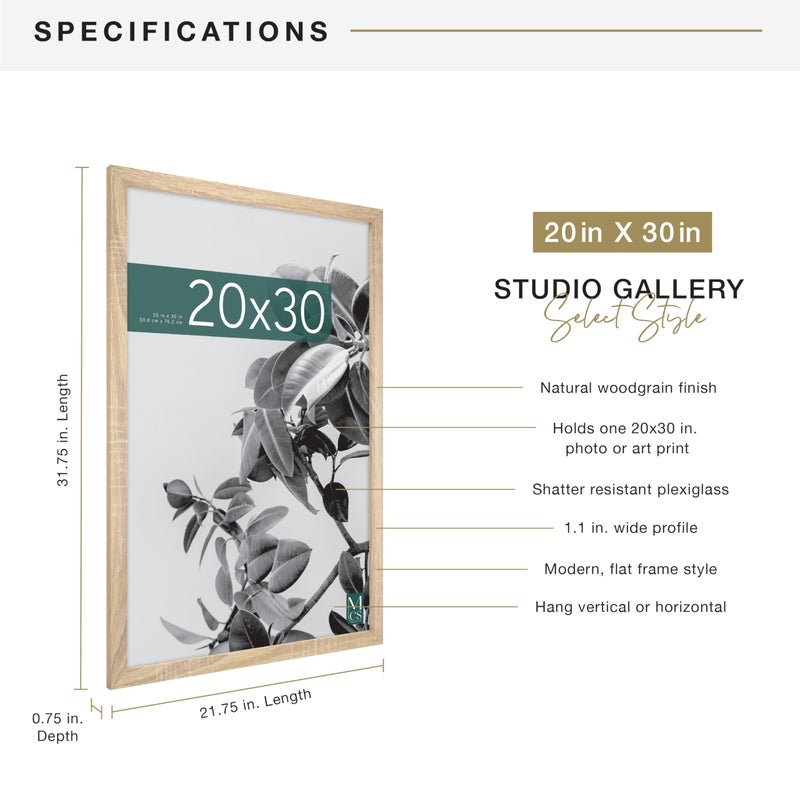 MCS Studio Gallery 20x30 Poster Frame Natural Woodgrain Engineered Wood, Vertical & Horizontal Wall Hanging Large Picture Frame for Photos, Posters & Art Prints (1-Pack) - Image 4